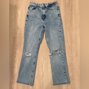 Zara Light Blue Distressed Straight Leg Jeans
